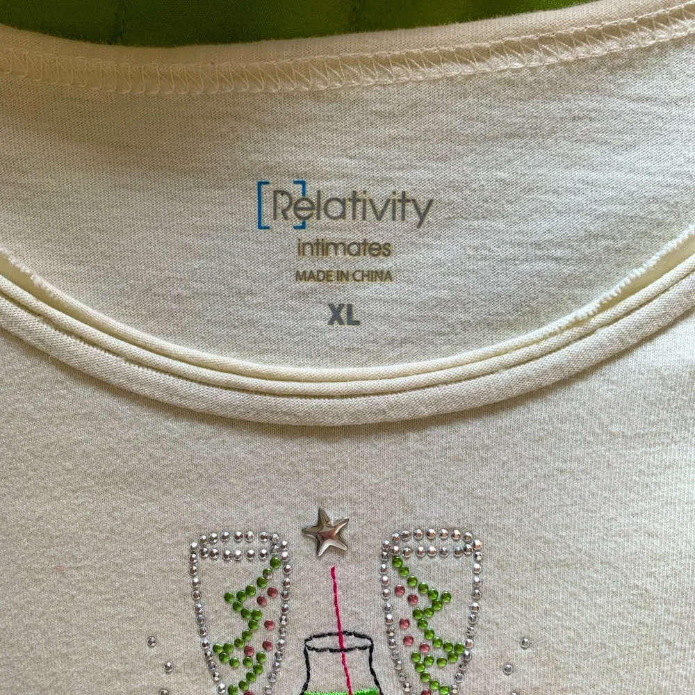 Holiday Cheer Cotton Tee XL Cream Embellished Festive Drinks Celebrate